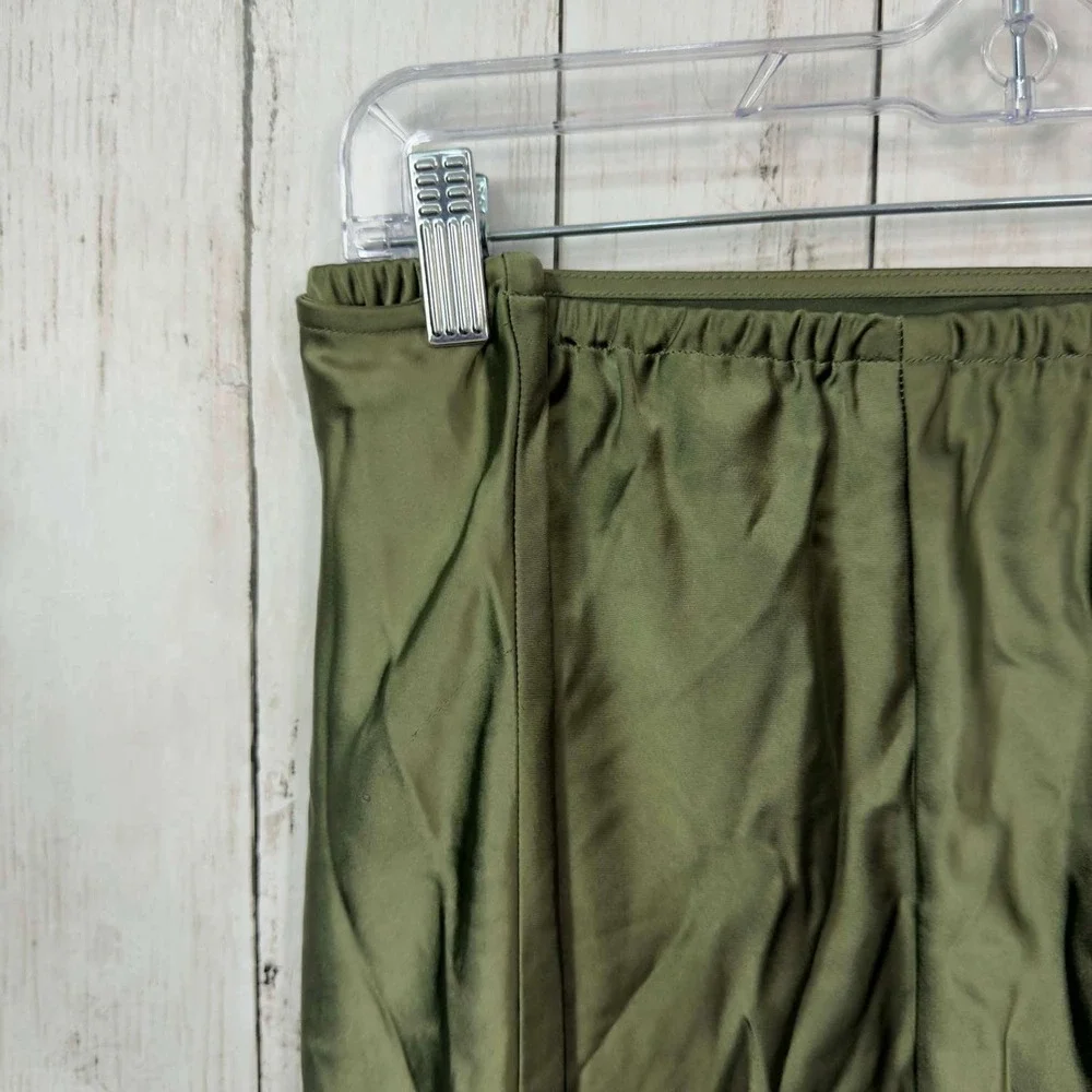 Old Navy Women's Olive Green Satin Side‎ Slit Midi Skirt Size 2X - Picture 4 of 7